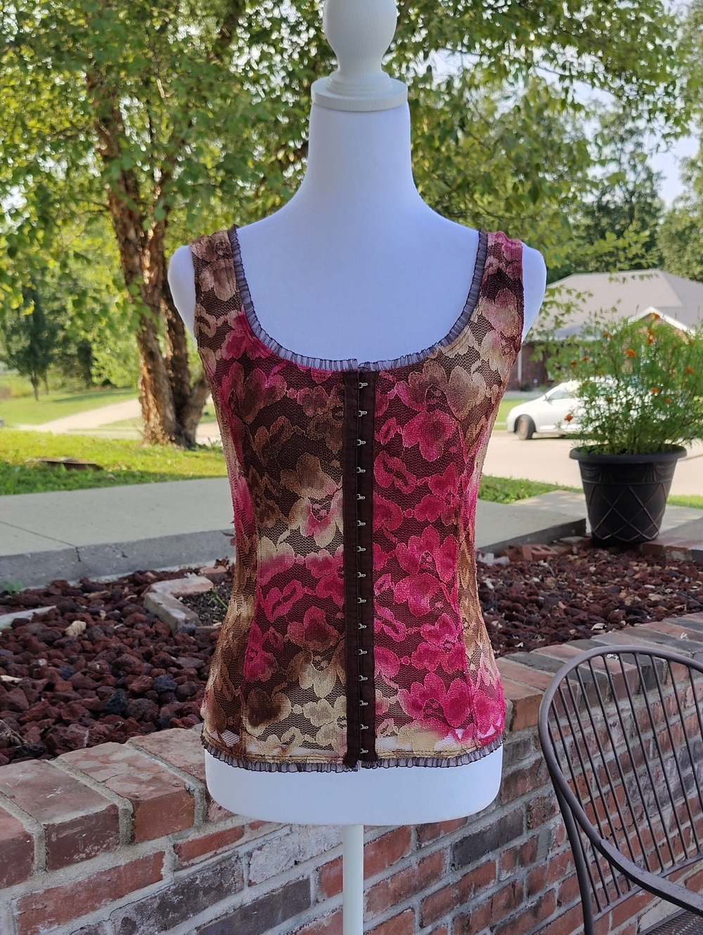 Vintage Studio Y Babydoll Floral Lace Corset Top Size XS Whimsigoth Grunge Y2K